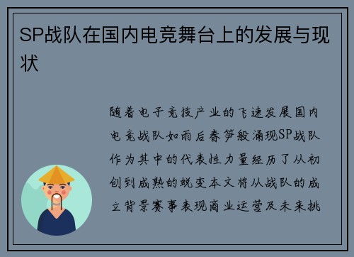 SP战队在国内电竞舞台上的发展与现状